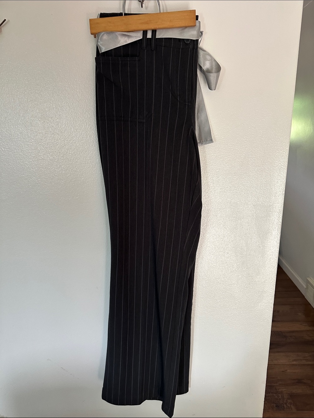 New York & Company Black Pinstripe Dress Pants with Silver Waist Tie - Picture 4 of 4